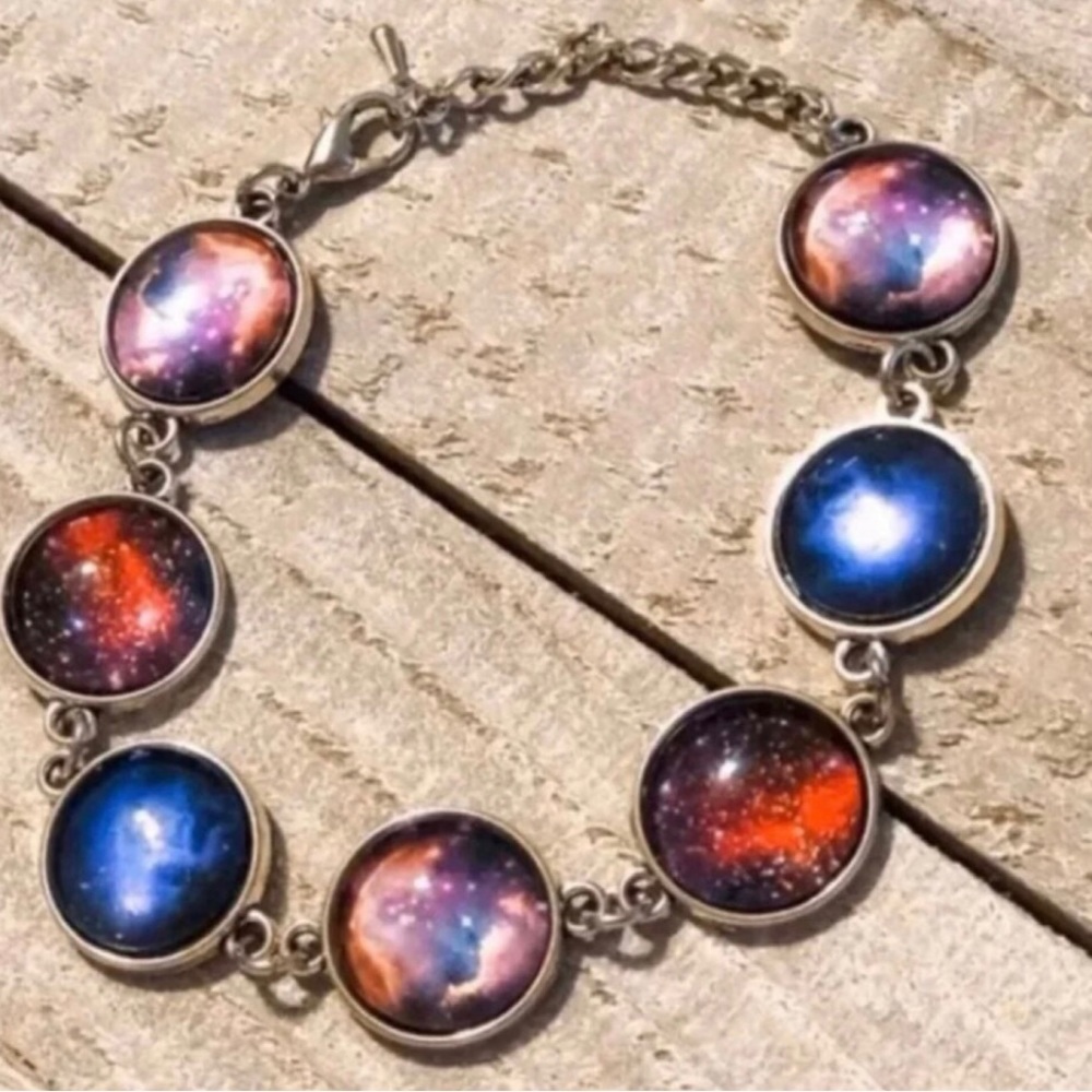 Multicolored Galaxy Adjustable Silver Bracelet